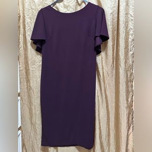 Calvin Klein sz 14 Plum Ruffle Sleeve/Back Dress